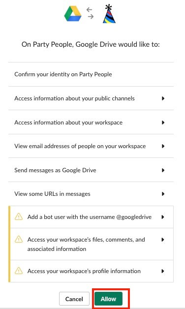 Google Drive Share Slack Add Configuration Options