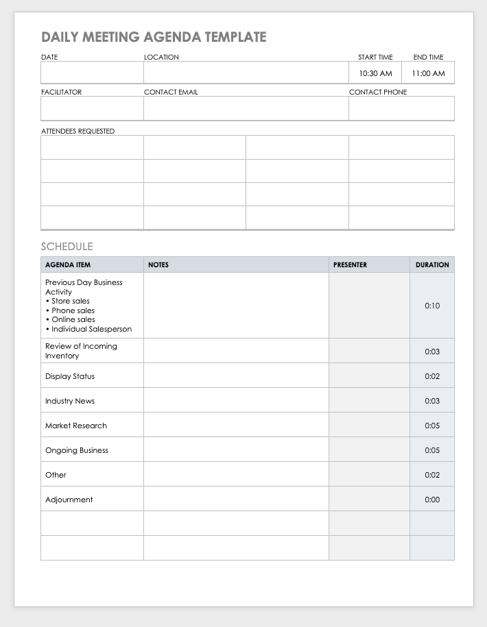 Daily Meeting Agenda Template