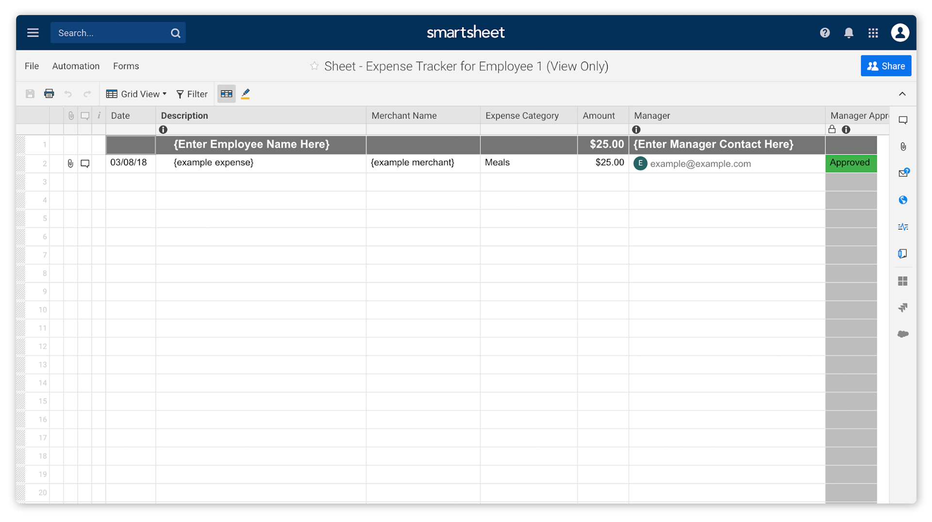 An image of a sheet appears on screen indicating how it can be used for expense tracking