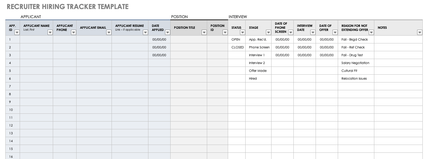 Recruiter Hiring Tracker Template