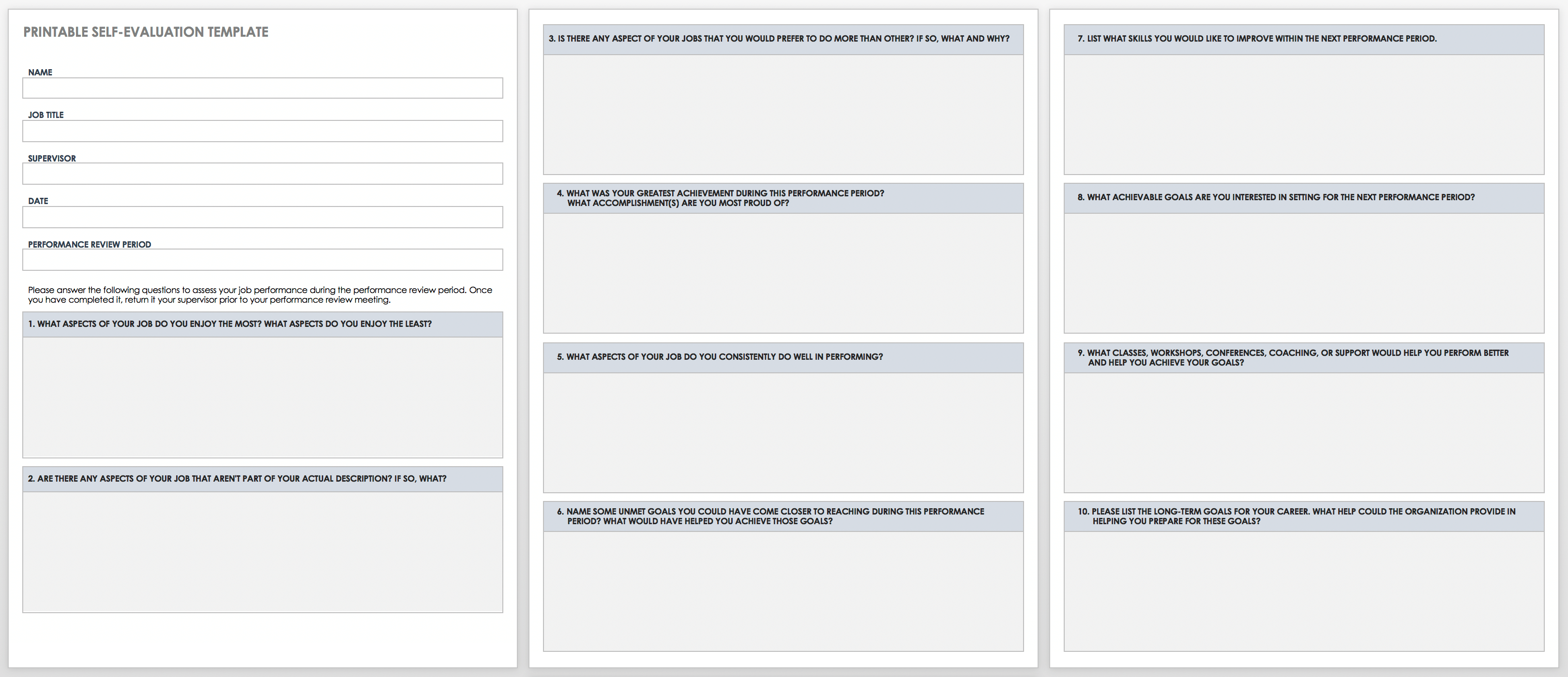 Printable Self Evaluation Template