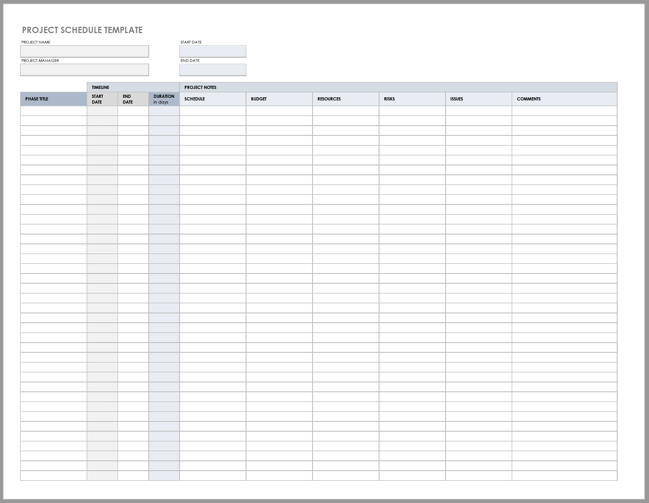 Project Schedule Template