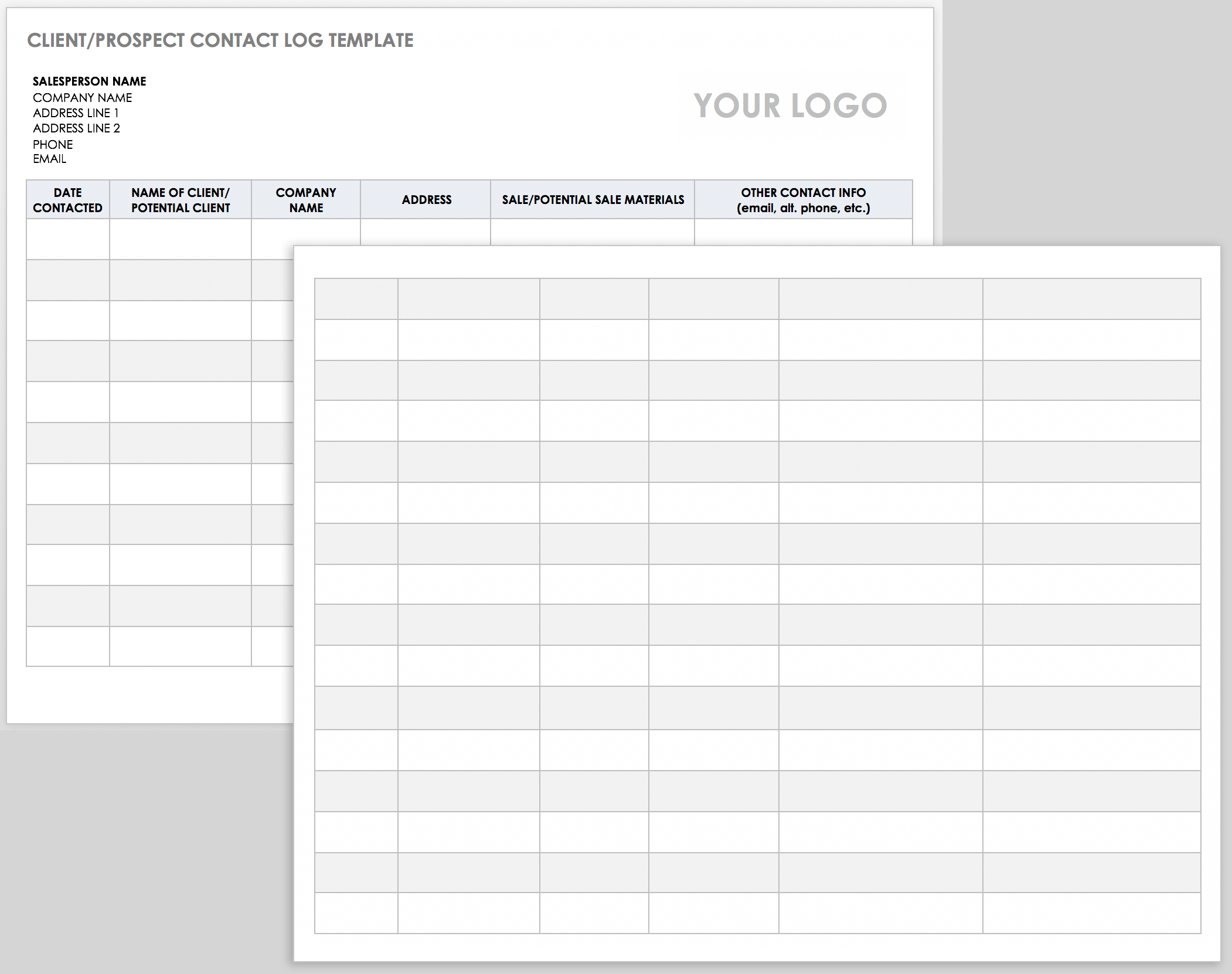 Client Prospect Contact Log Template