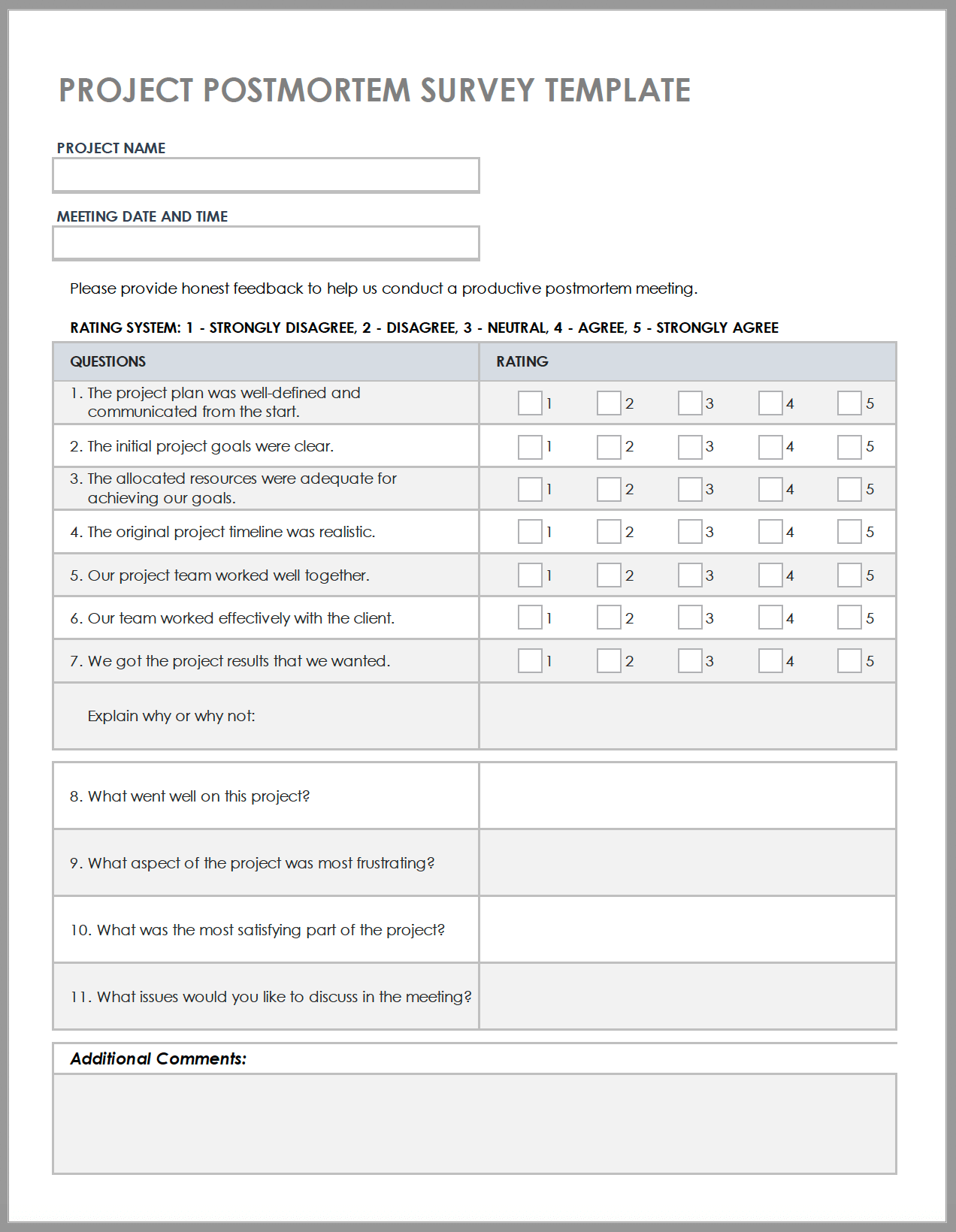 Project Postmortem Survey Template