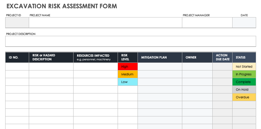 Excavation Risk Assessment Form