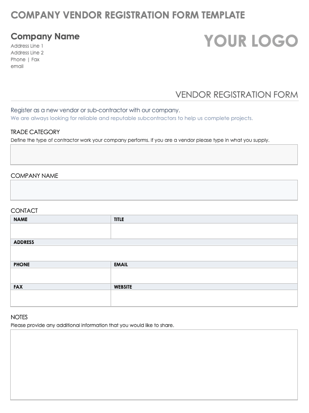 Company Vendor Registration Form Template