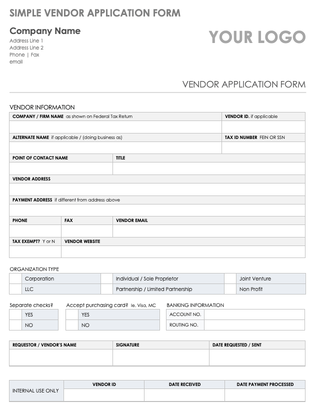 Simple Vendor Application Form Template