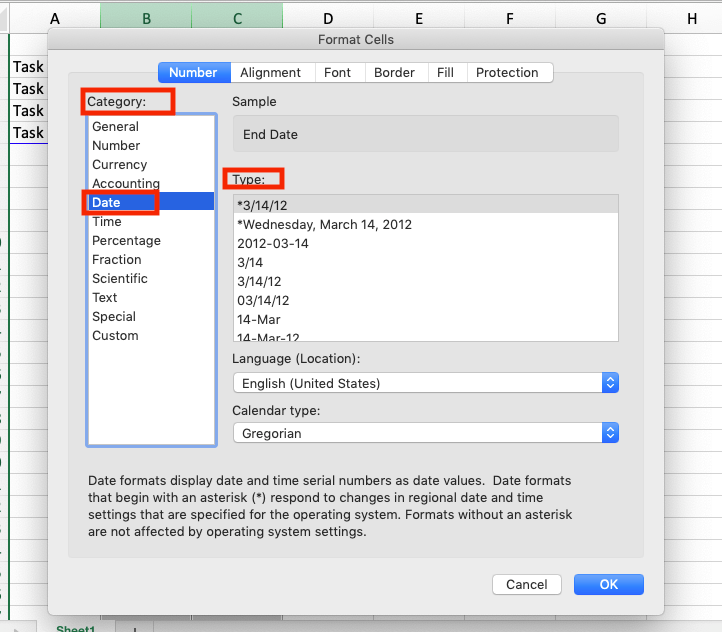 Select Date Number Type