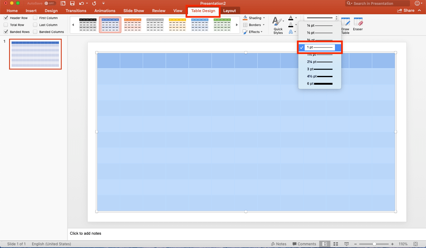 Adjust Table Line Width