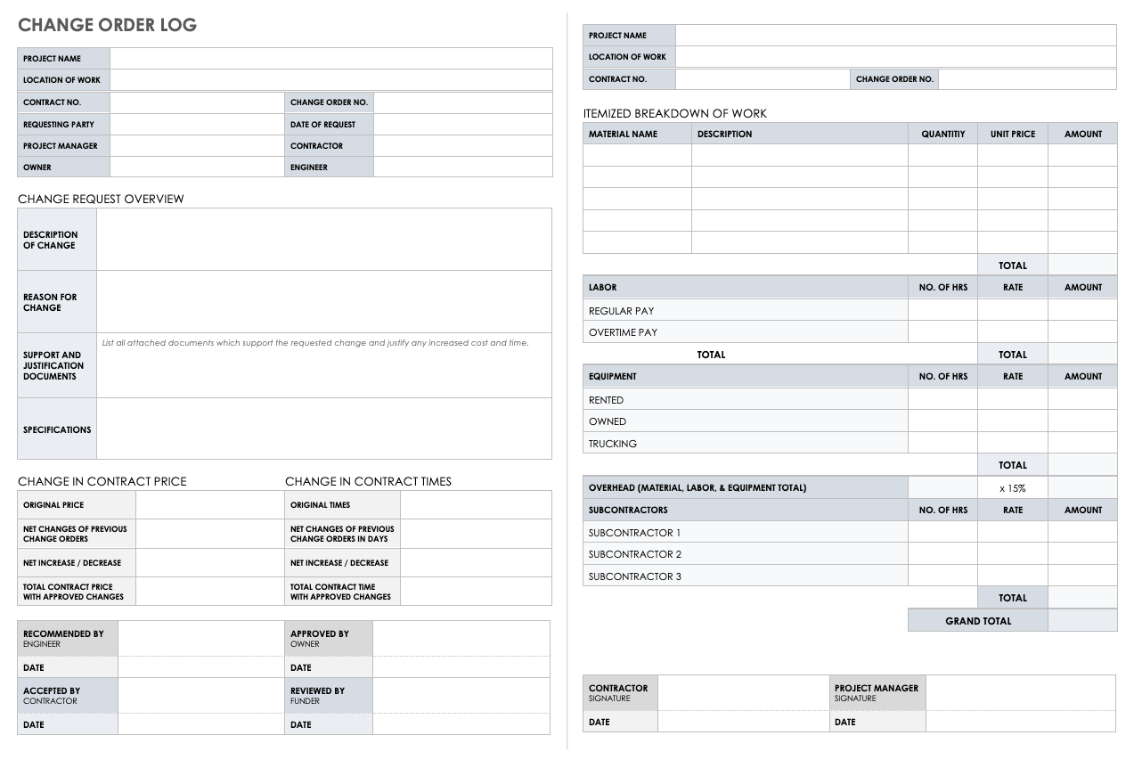 Change Order Log Template