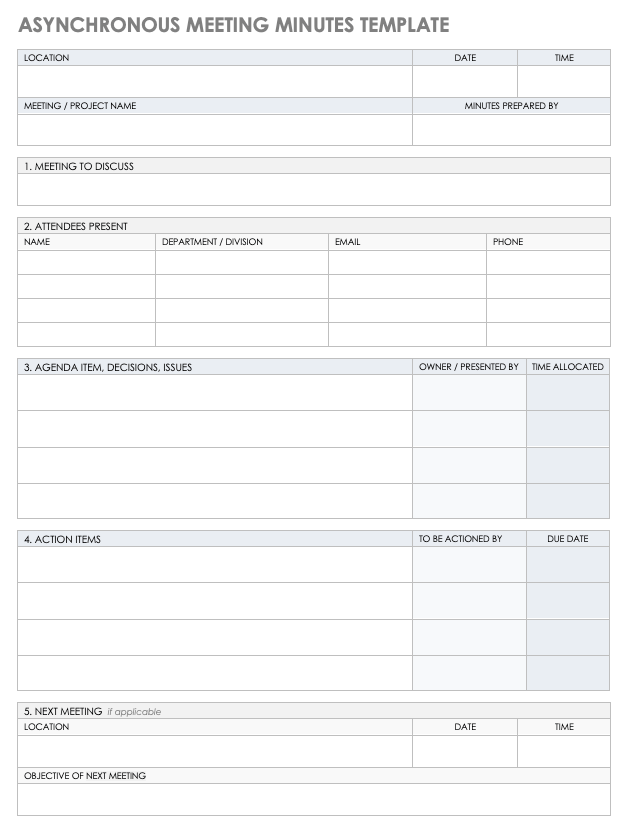 Asynchronous Meeting Minutes Templates