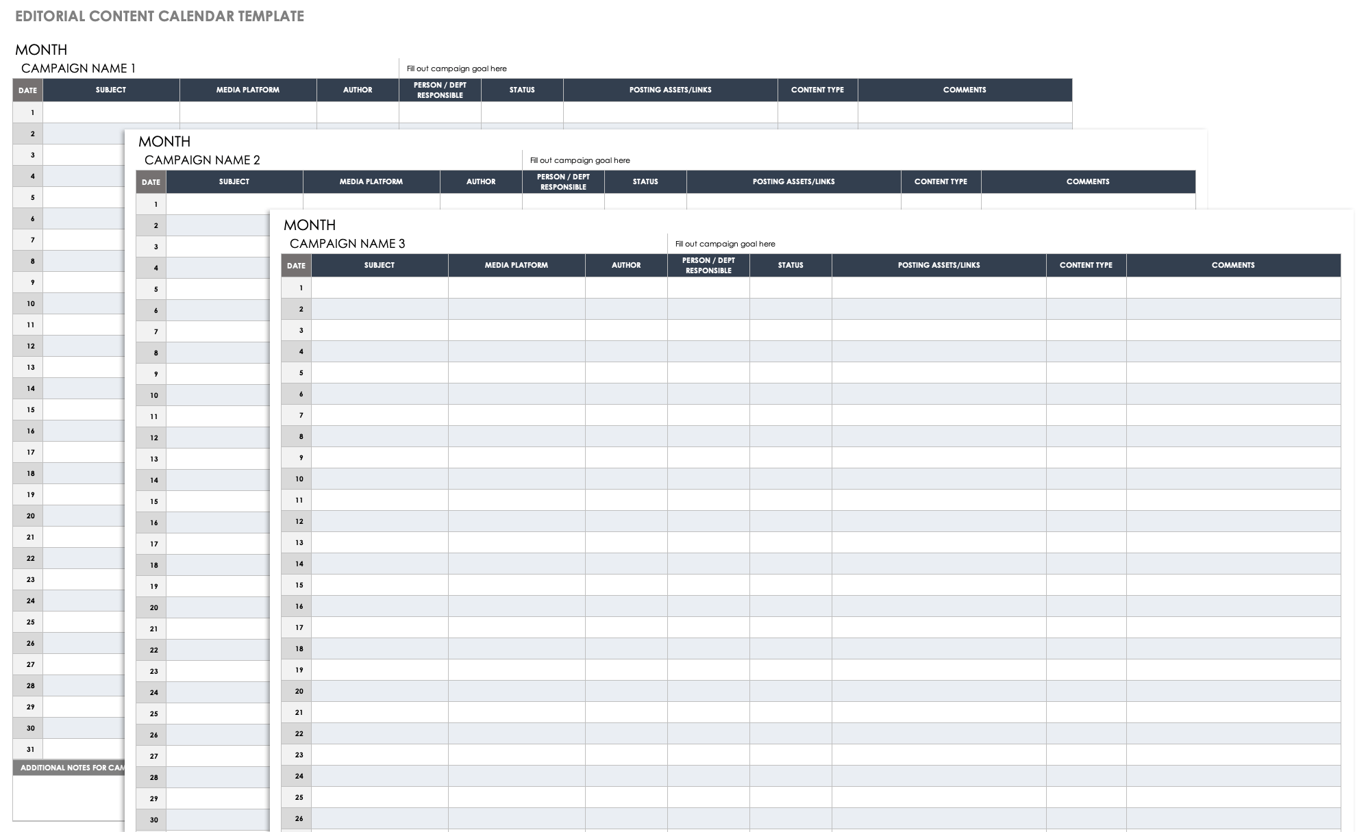 Editorial Content Calendar Template