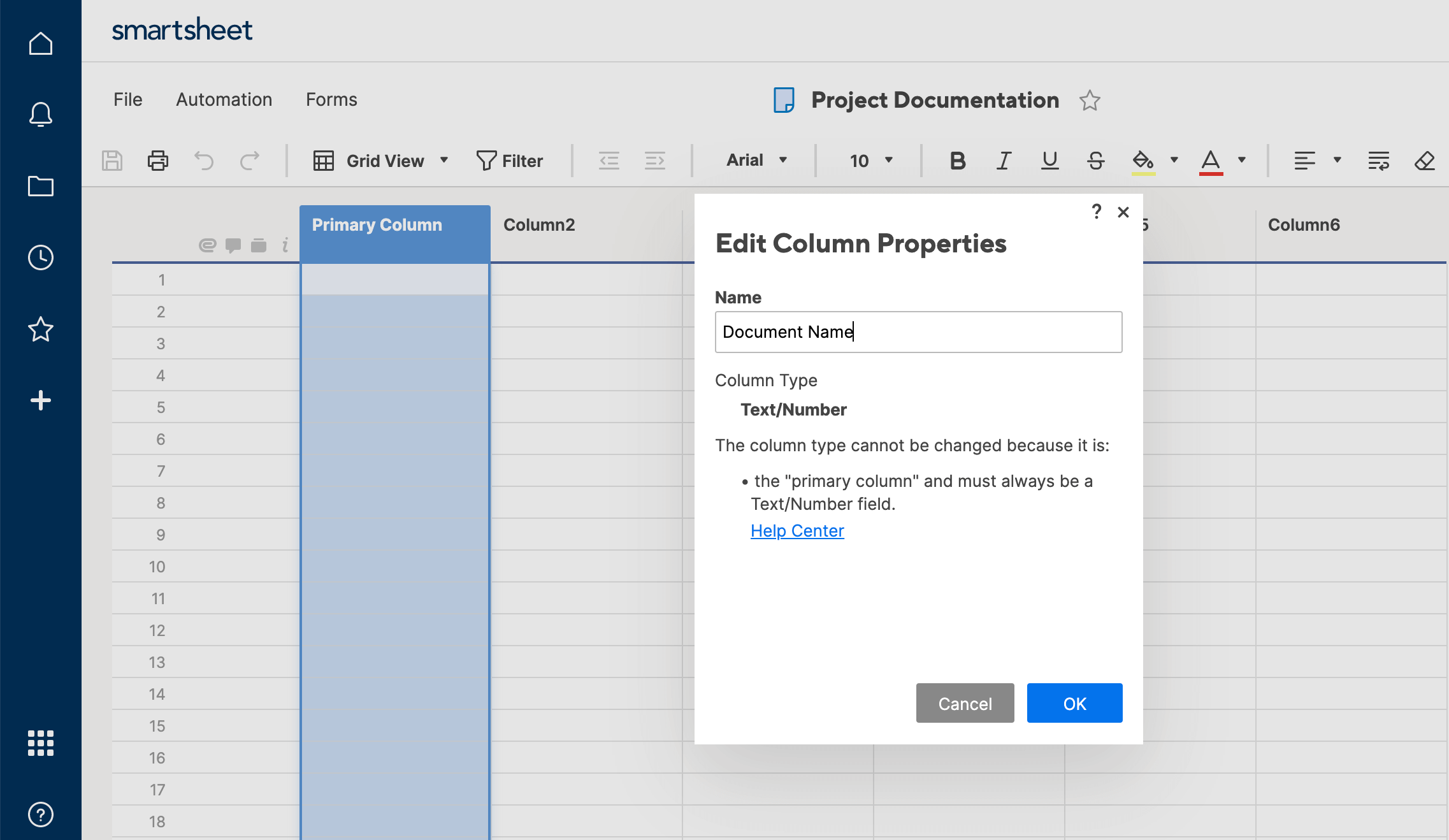 Document name Primary Column