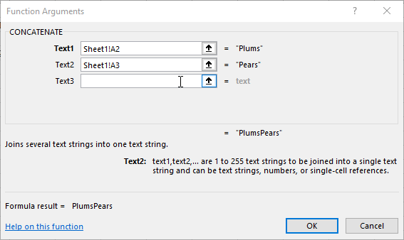 Function Arguements Window Excel