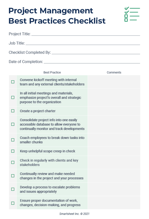 Project Management Best Practices Checklist