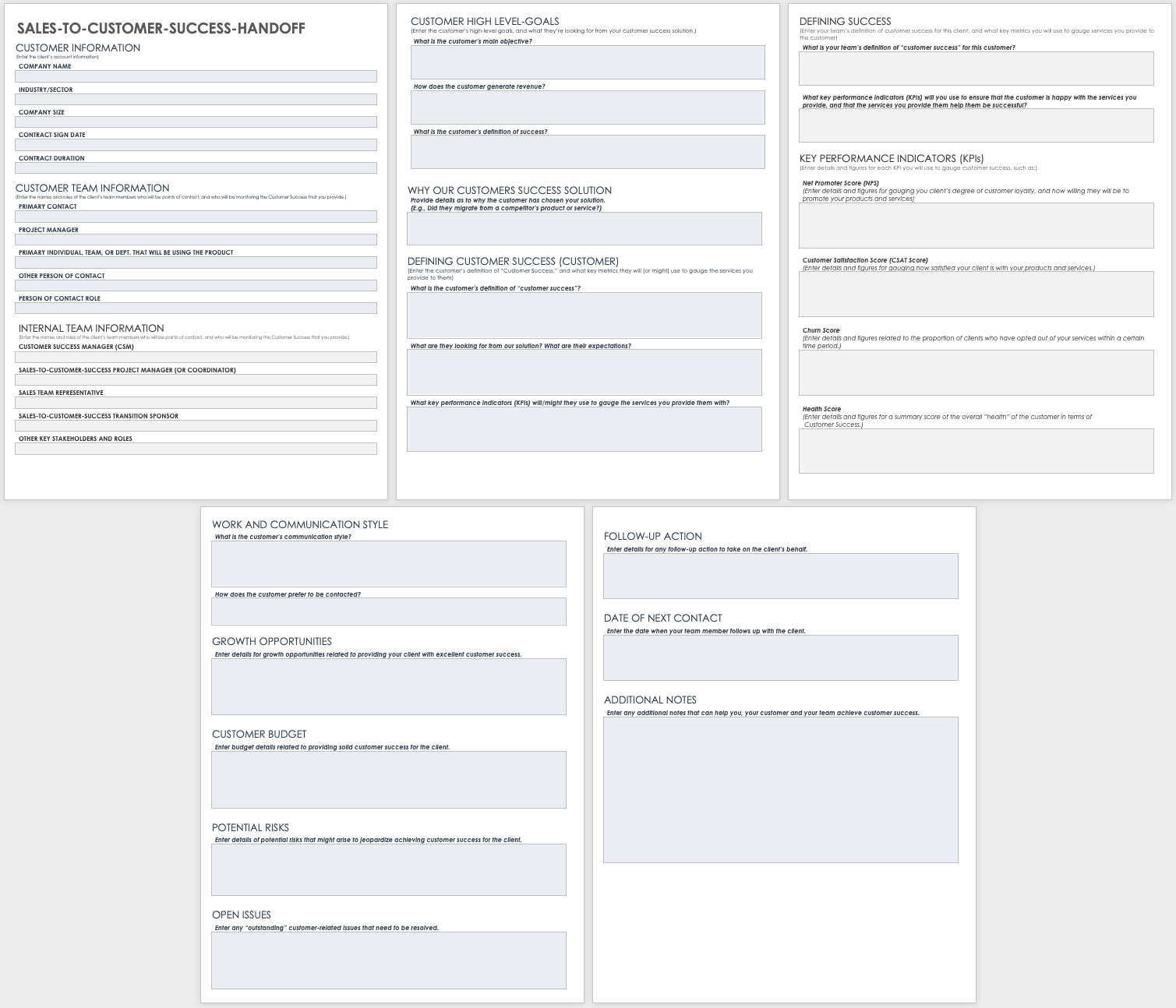 Sales to Customer Success Handoff Template