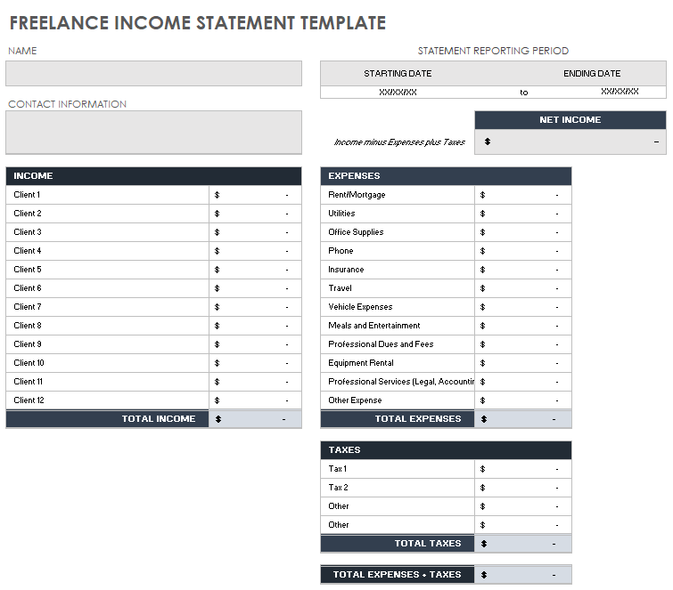 Freelance Income Statement Template