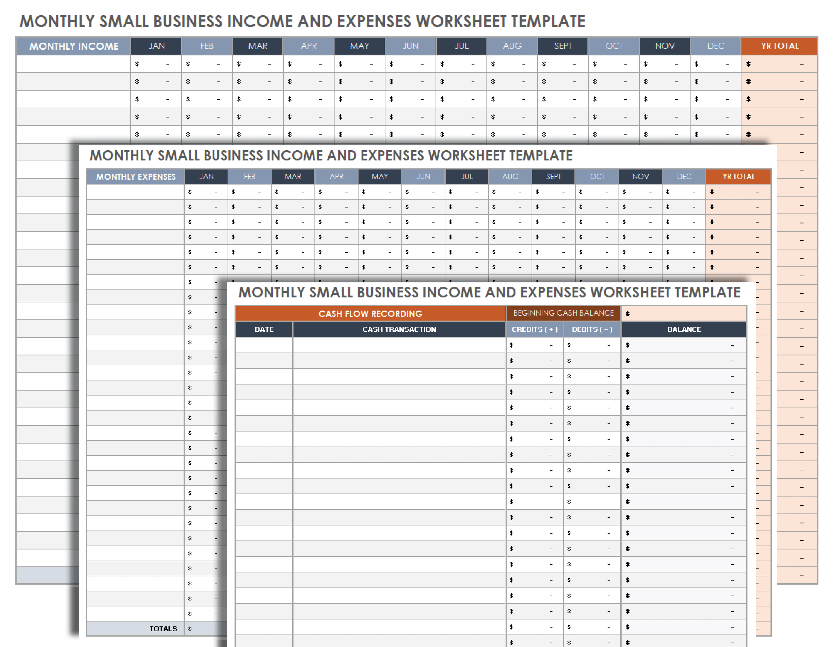 Printable Monthly Small Business Income and Expenses Worksheet Template