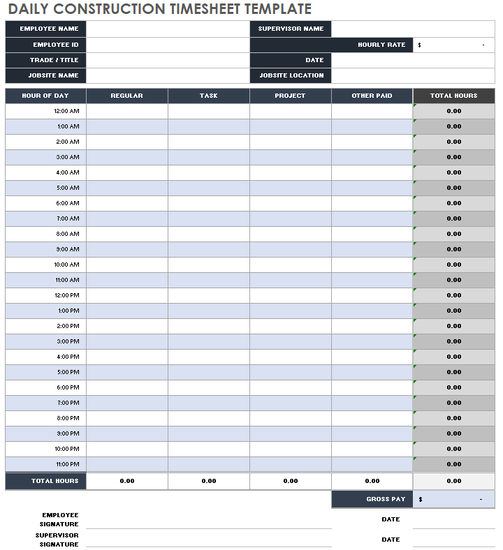 Daily Construction Timesheet Template