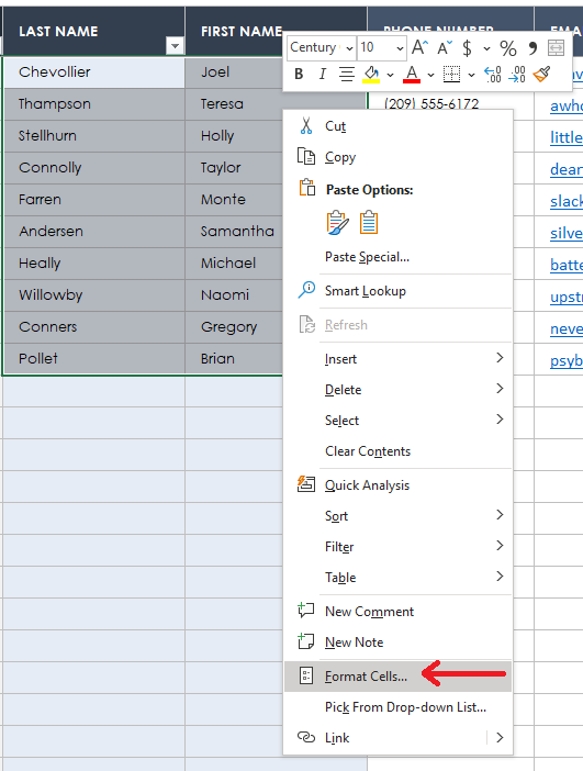 Format Cells