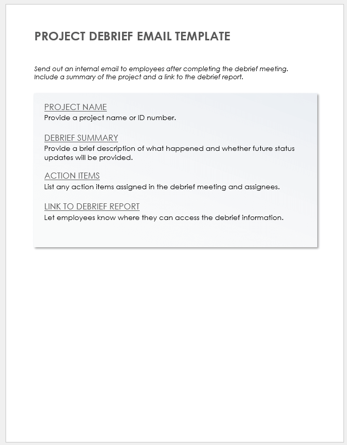 Project Debrief Email Template