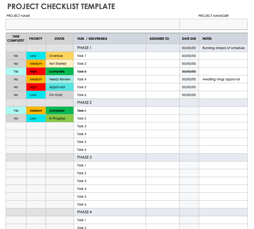 Project Checklist Template