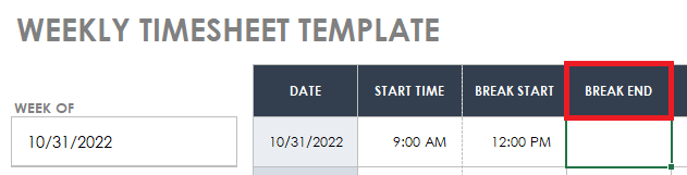 Timesheet Break End