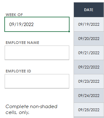 Timesheet Week of