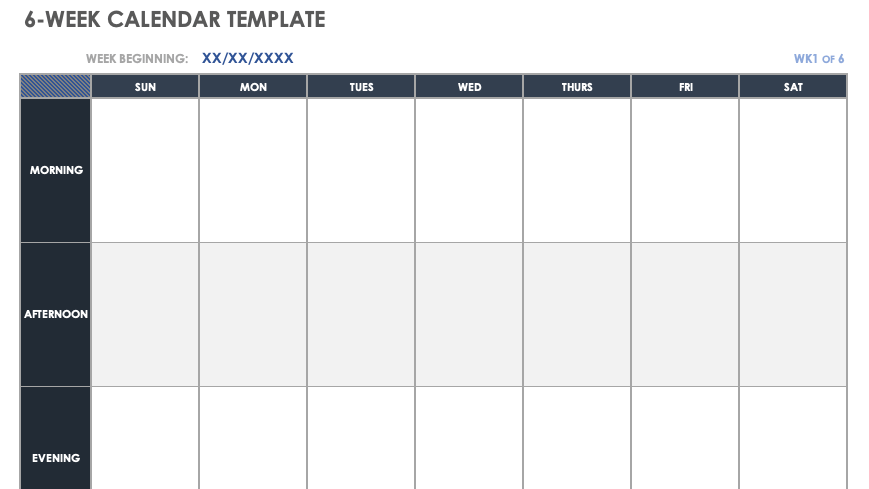 6-week Calendar Template