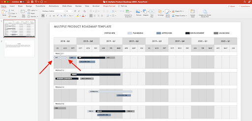 Roadmap begin task bar expected start date extend to expected end date