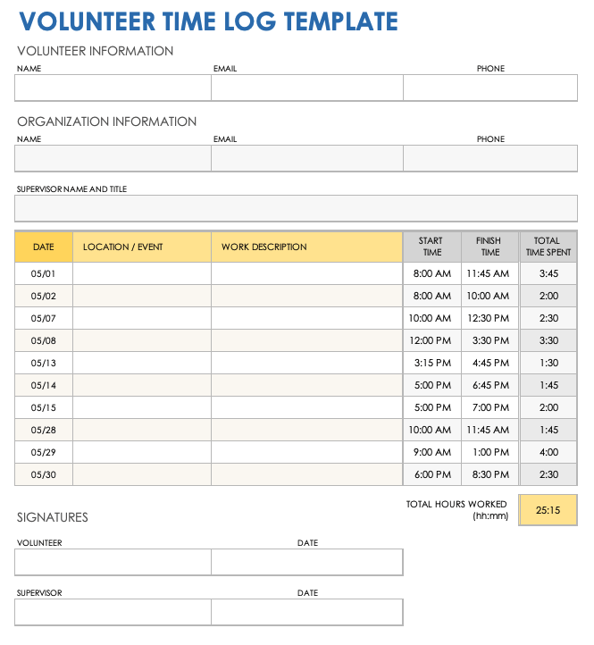 Volunteer Time Log Template