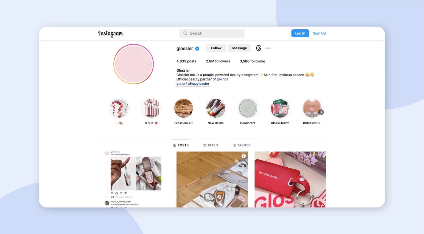 Top three most recent Glossier Instagram posts.