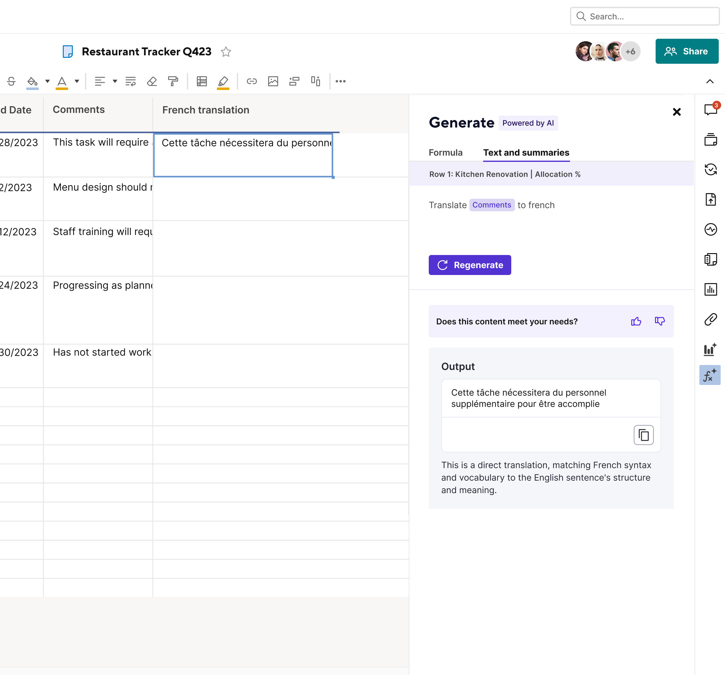 Generate text and summaries within Smartsheet AI