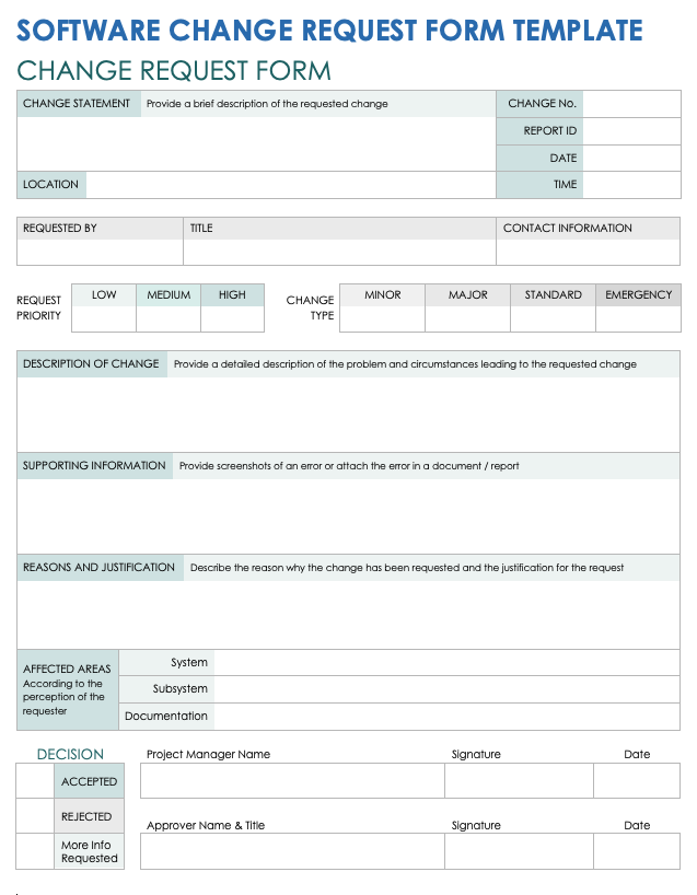 Software Change Request Form Template