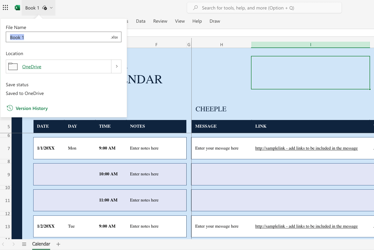 Make Excel Calendar Microsoft 365 web rename