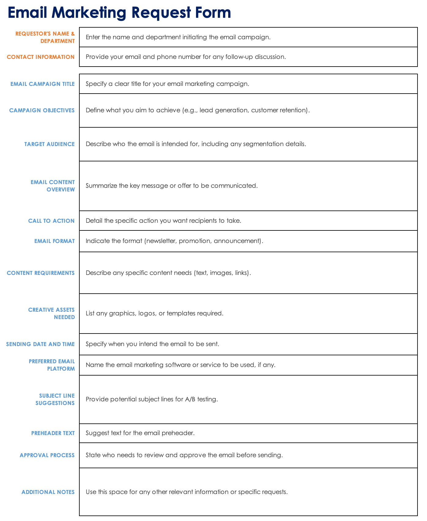 Email Marketing Request Form