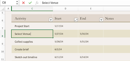 Excel template project timeline task