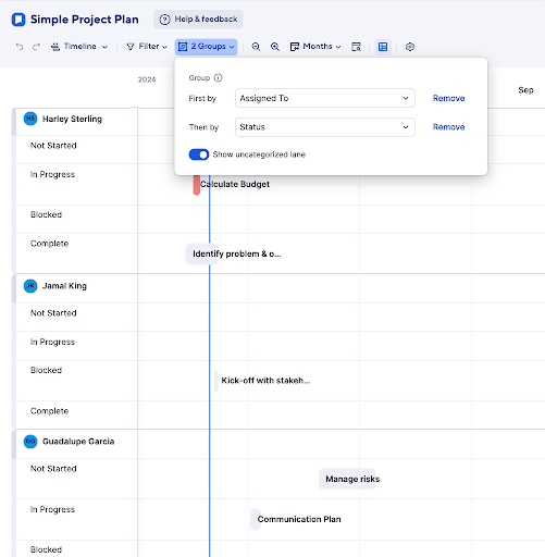 Timeline view applying groups