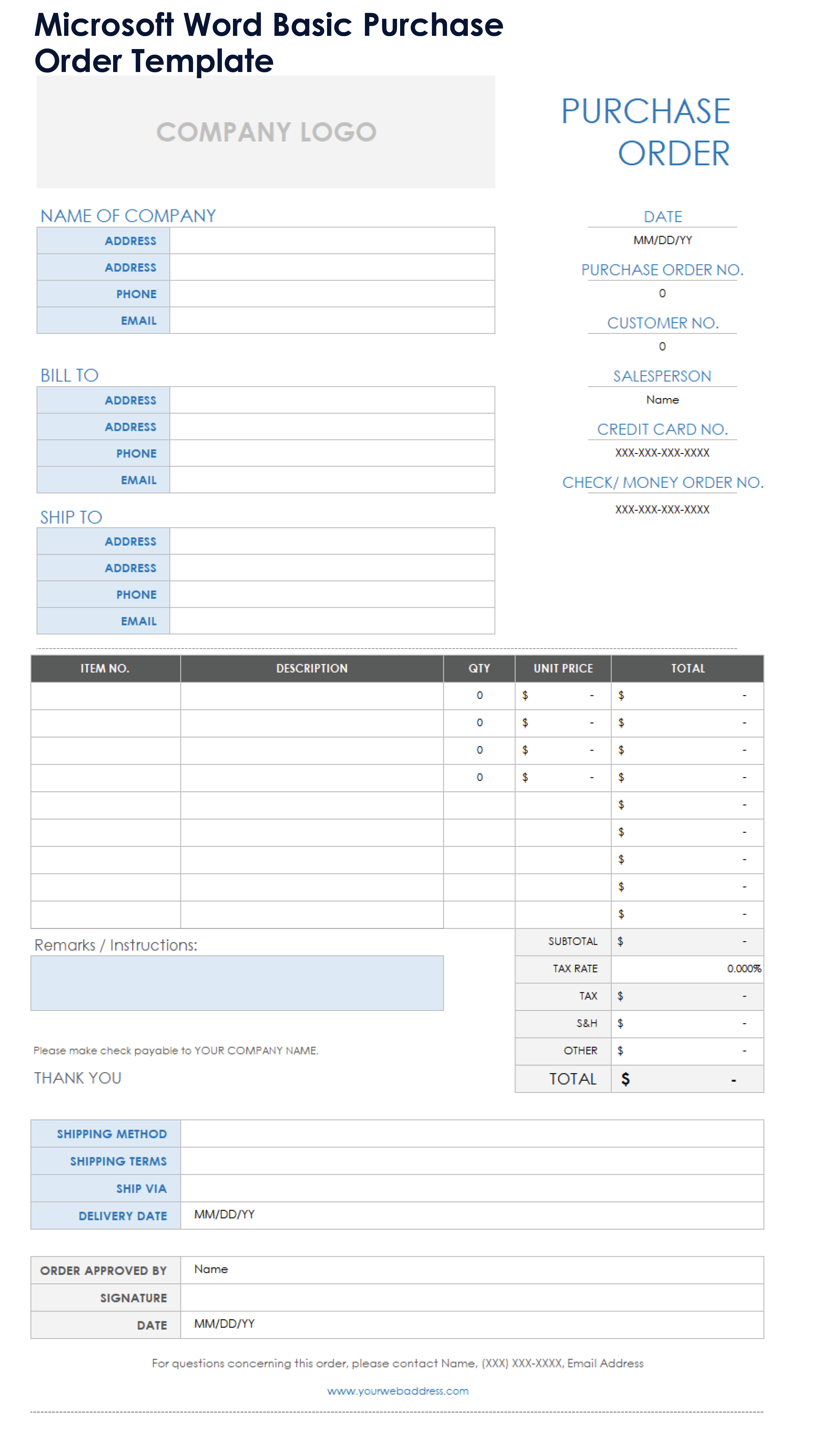 Microsoft Word Basic Purchase Order Template