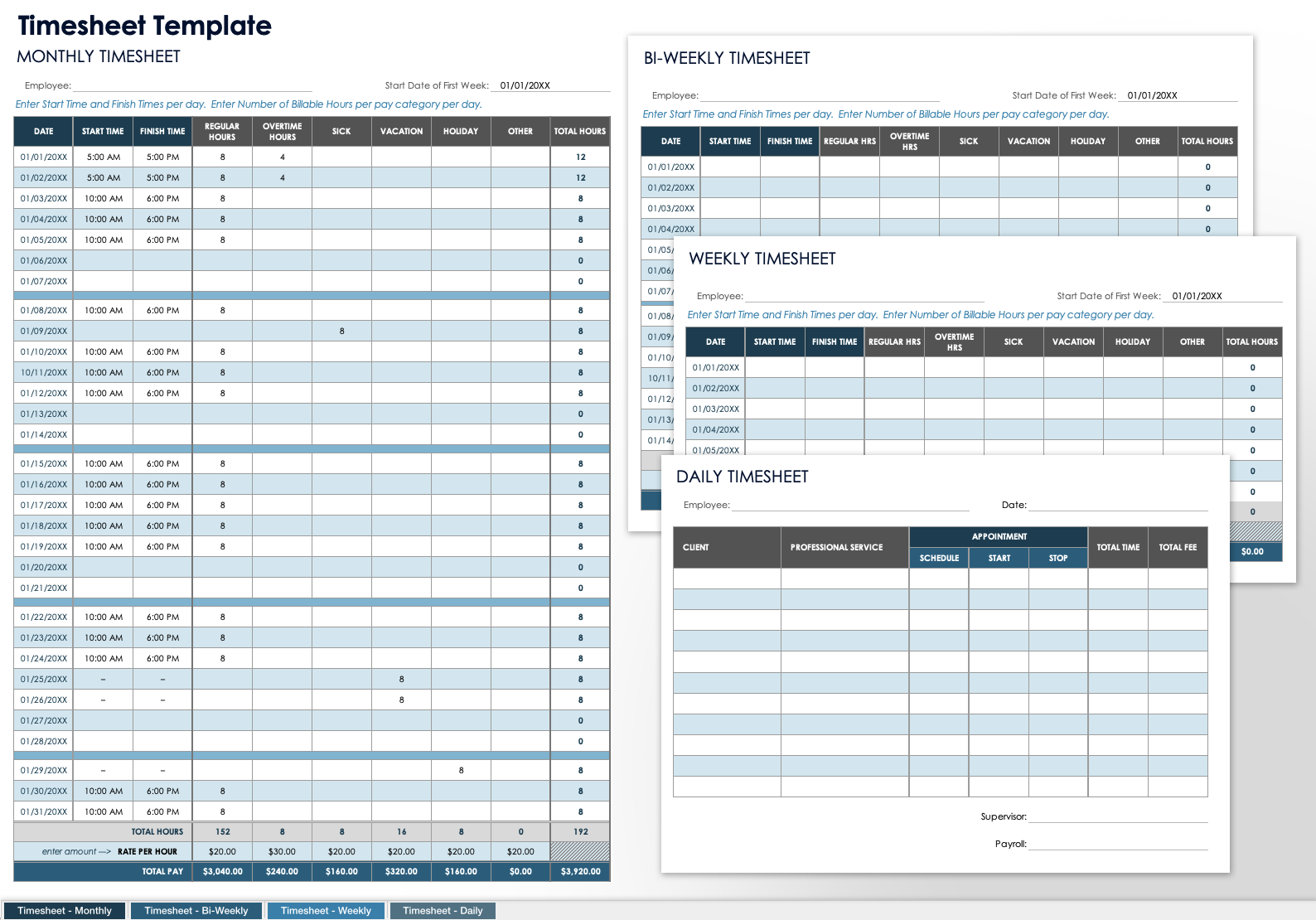 Monthly Timesheet Template