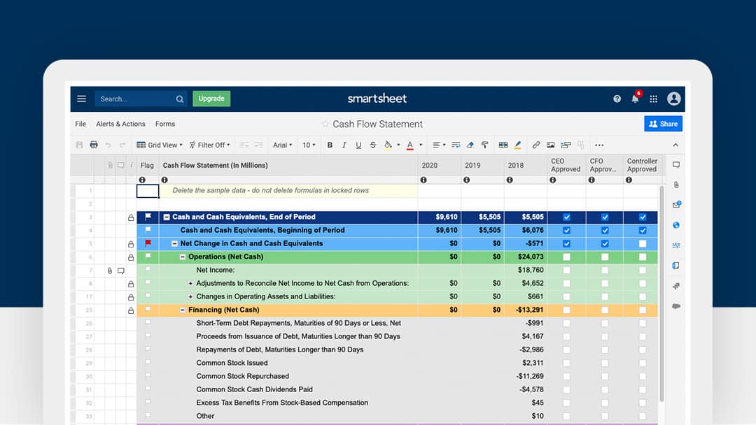 Smartsheet Cash Flow Statement Template