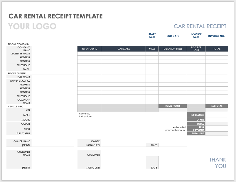 Car Rental Receipt Template