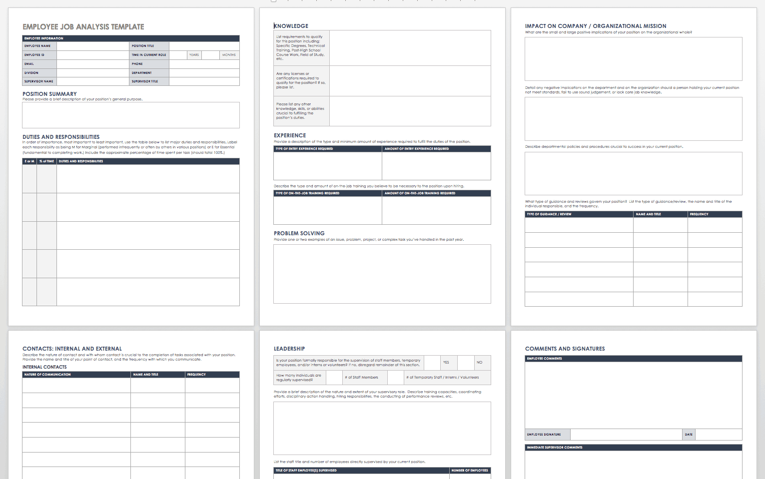 Employee Job Analysis Template