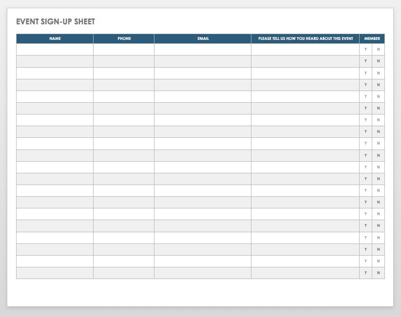 Event Sign Up Sheet Template