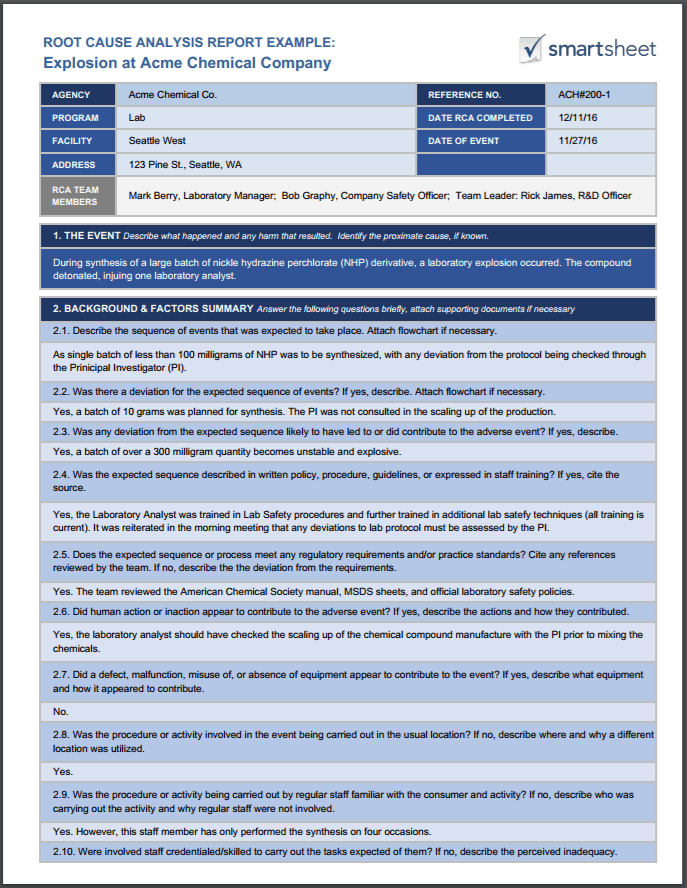 Root Cause Analysis Report Template Example