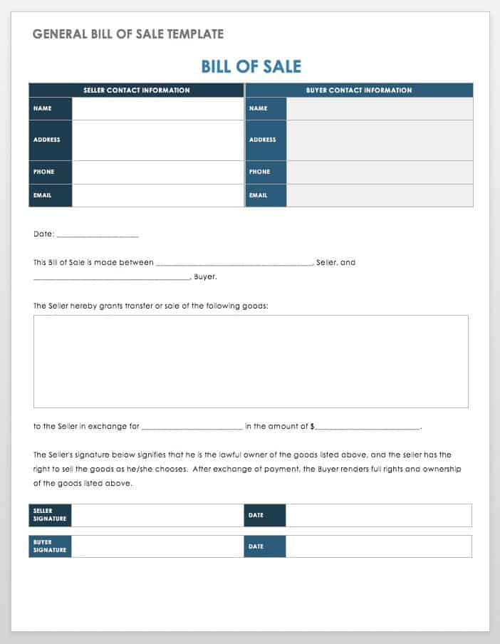 General Bill of Sale Template