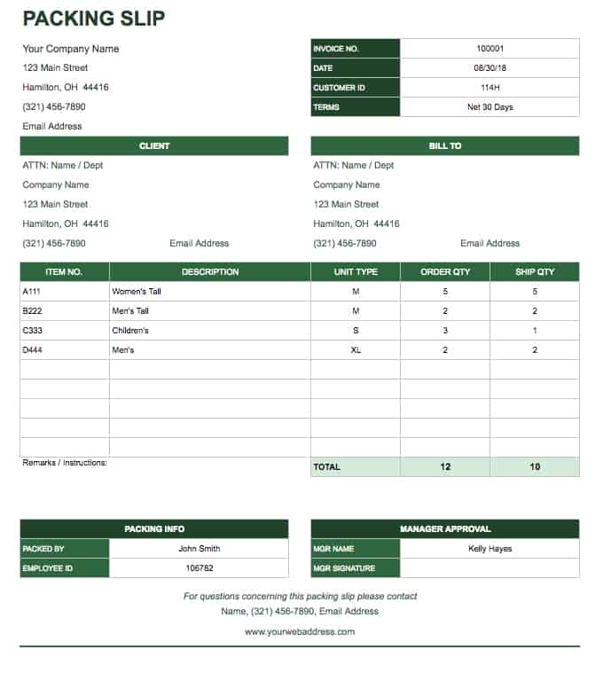 Packing Slip Template