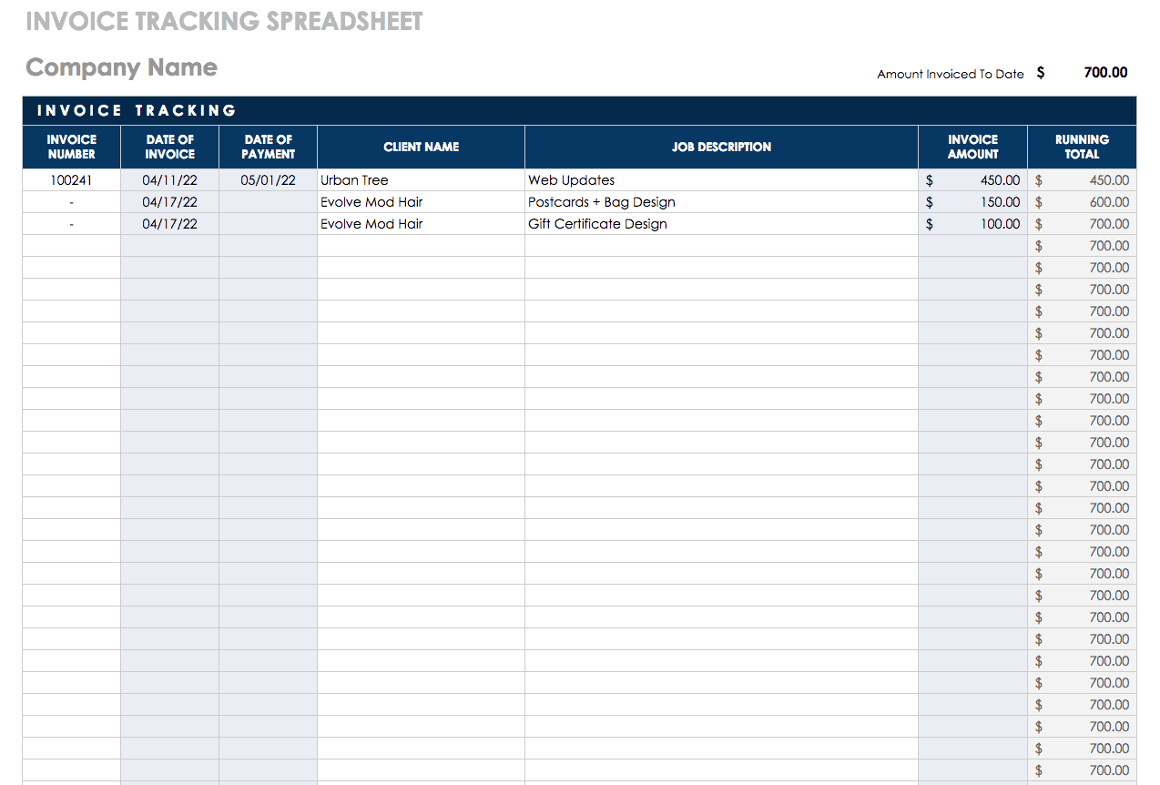 Invoice Tracking Spreadsheet Google