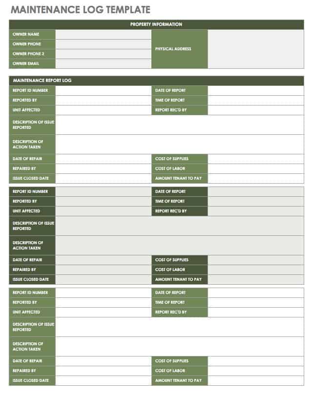 Maintenance Log Template