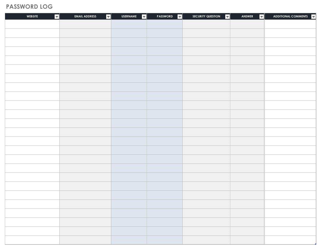 Password Log Template